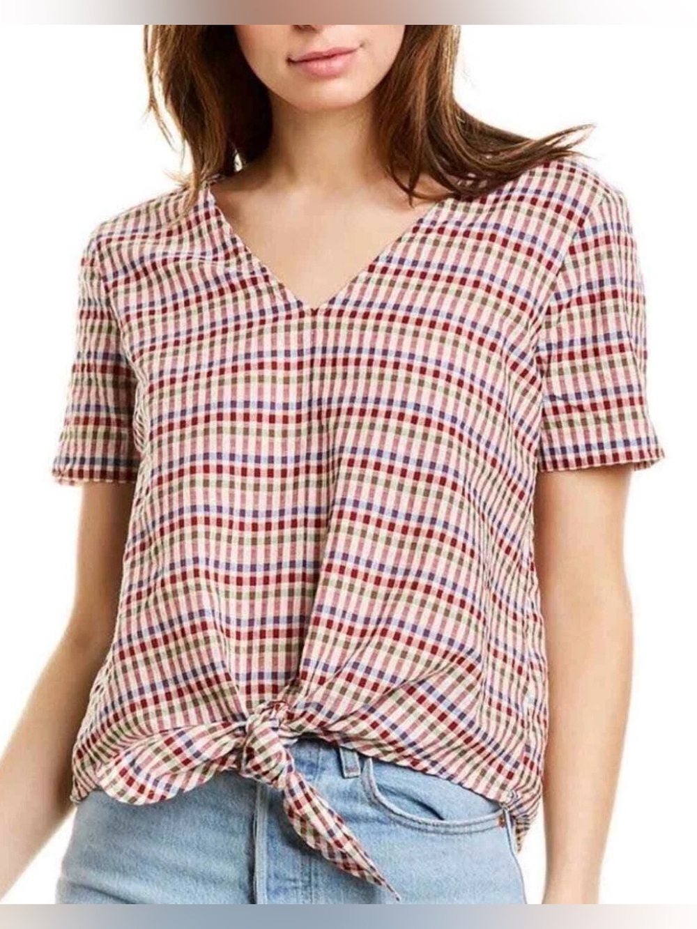 Madewell 100% Cotton Tie Front Plaid Top, Size S
